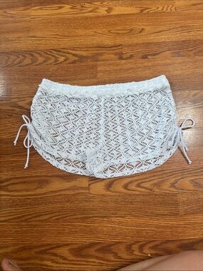 White Crochet Drawstring Beach Coverup Shorts